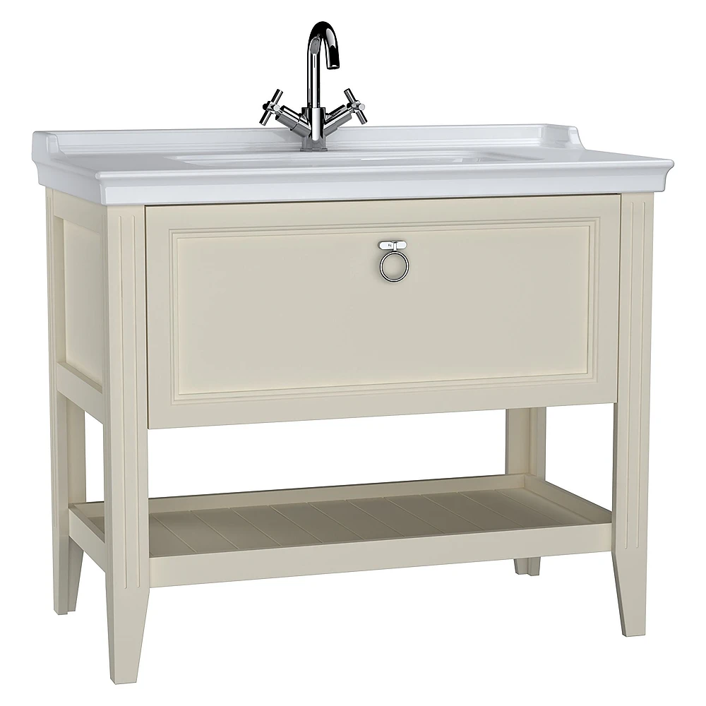 Vitra Valarte 100 Cm Mat Fildişi Tek Çekmeceli Etajerli Lavabolu Lavabo Dolabı