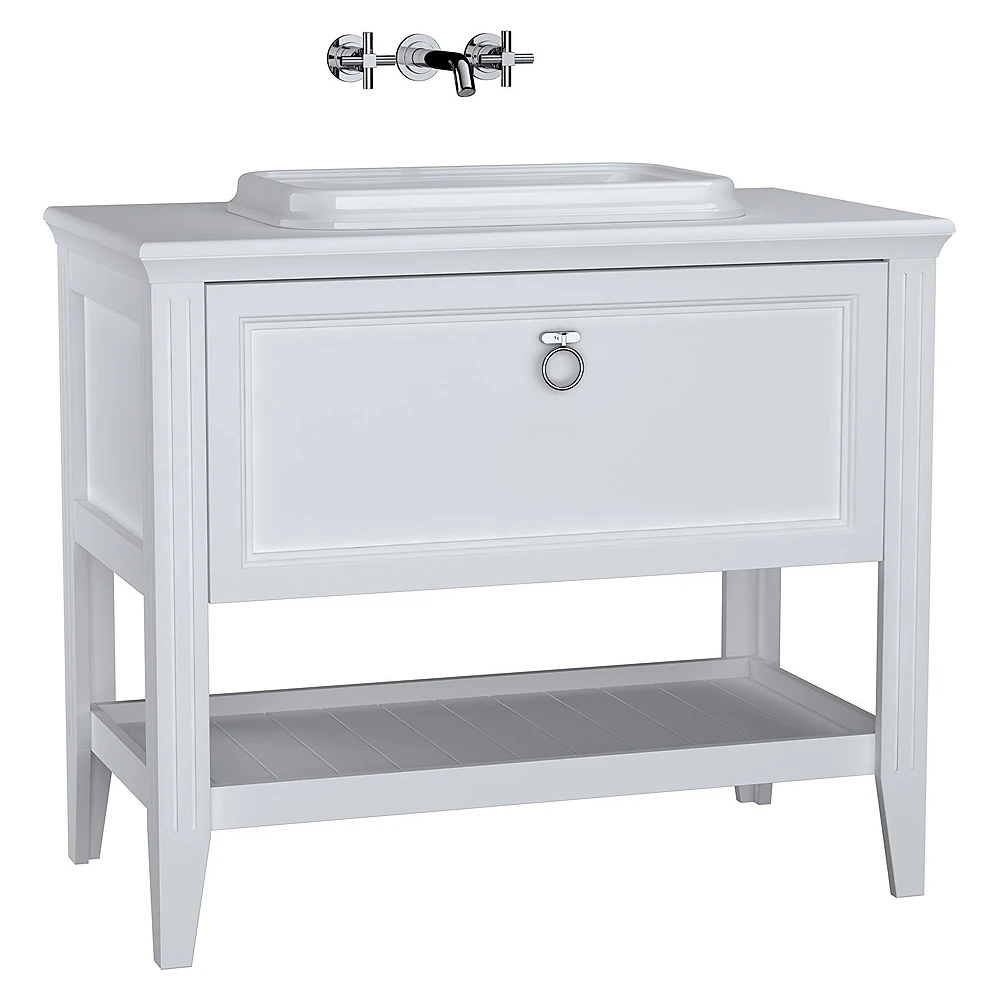 Vitra Valarte 100 Cm Mat Beyaz Tek Çekmeceli Tezgahüstü Lavabolu Armatür Deliksiz Lavabo Dolabı