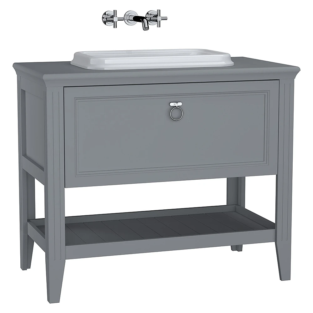 Vitra Valarte 100 Cm Mat Gri Tek Çekmeceli Tezgahüstü Lavabolu Armatür Deliksiz Lavabo Dolabı