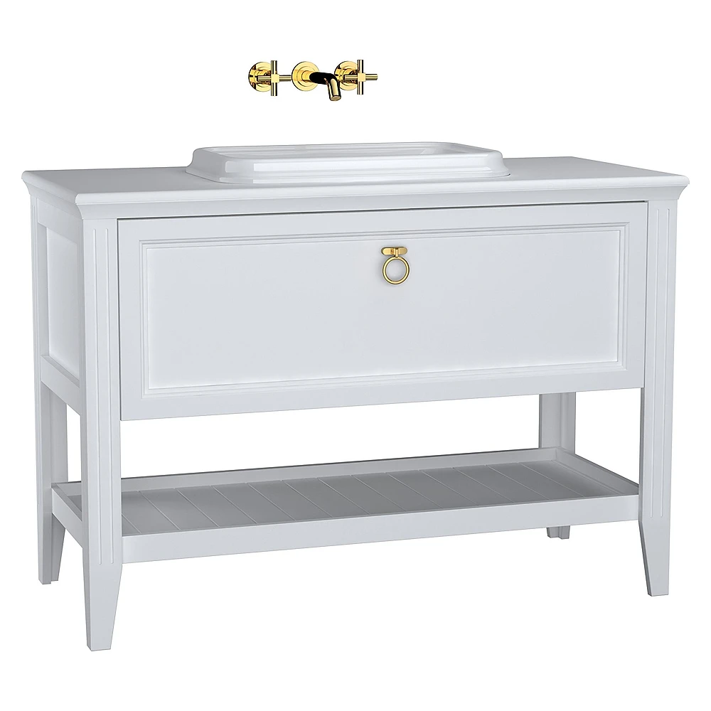 Vitra Valarte 120 Cm Mat Beyaz Tek Çekmeceli Tezgahüstü Lavabolu Armatür Deliksiz Lavabo Dolabı