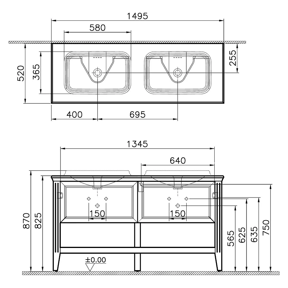 Vitra Valarte 150 Cm Mat Beyaz İki Çekmeceli Tezgahüstü Lavabolu Armatür Deliksiz Lavabo Dolabı 2