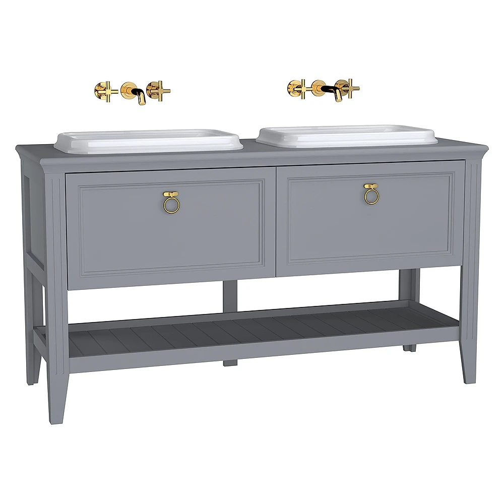Vitra Valarte 150 Cm Mat Gri İki Çekmeceli Tezgahüstü Lavabolu Armatür Deliksiz Lavabo Dolabı