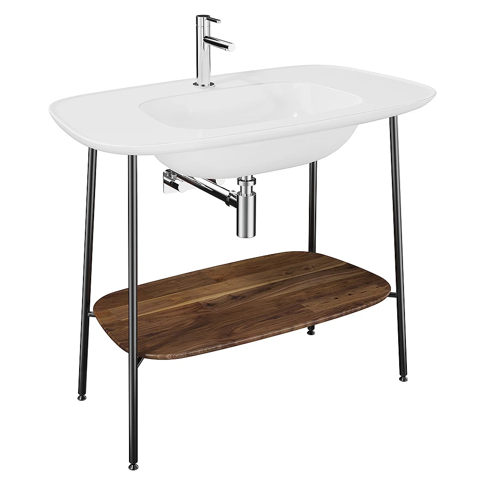 Vitra Plural 100 Cm Koyu Meşe Parlak Beyaz Seramik Lavabolu Tek Armatür Delikli Lavabo Dolabı