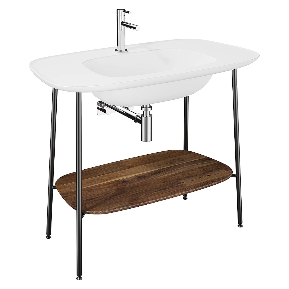 Vitra Plural 100 Cm Koyu Meşe Beyaz Lavabolu Tek Armatür Delikli Lavabo Dolabı