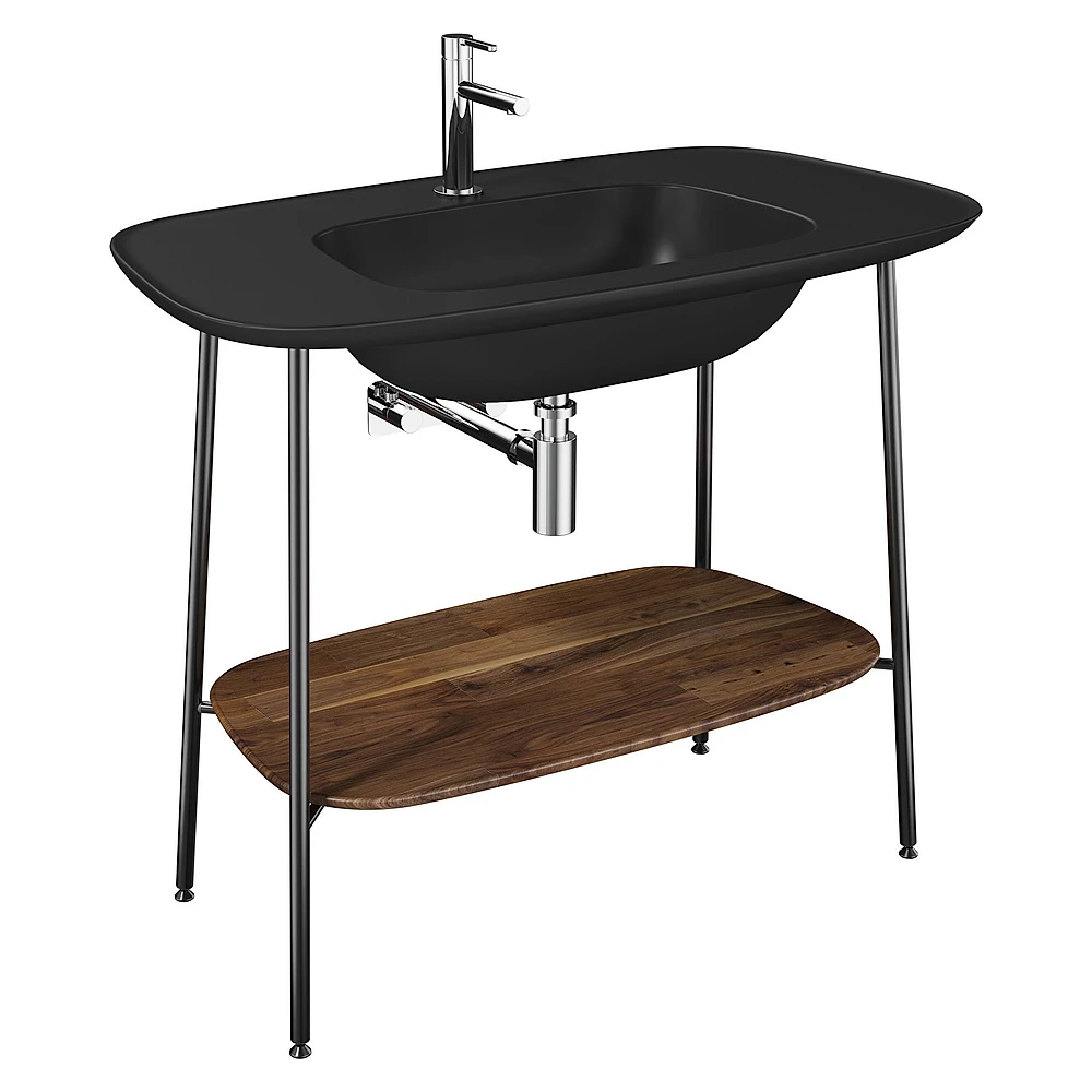 Vitra Plural 100 Cm Koyu Meşe Mat Siyah Seramik Lavabolu Tek Armatür Delikli Lavabo Dolabı