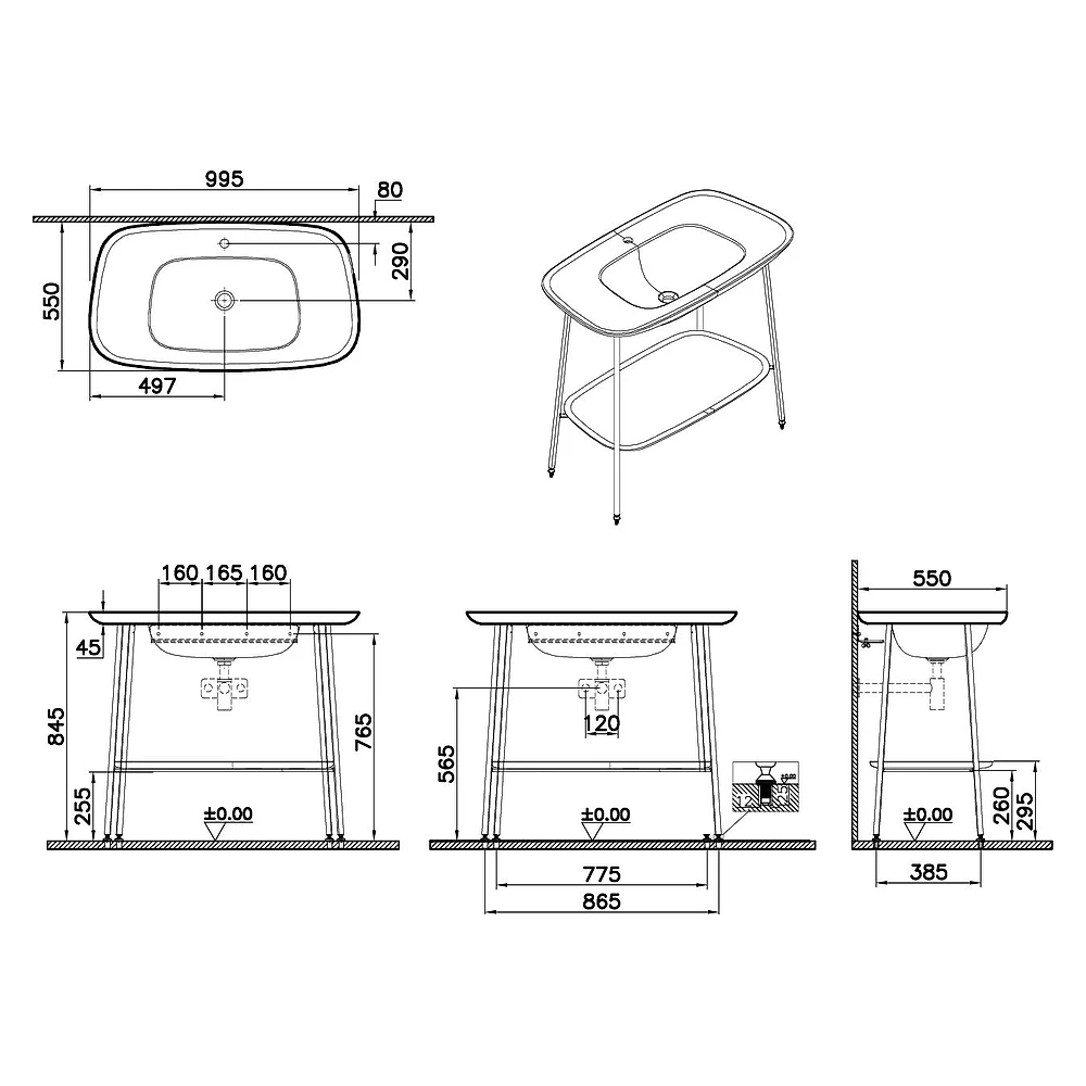 Vitra Plural 100 Cm Koyu Meşe Mat Siyah Seramik Lavabolu Tek Armatür Delikli Lavabo Dolabı 2