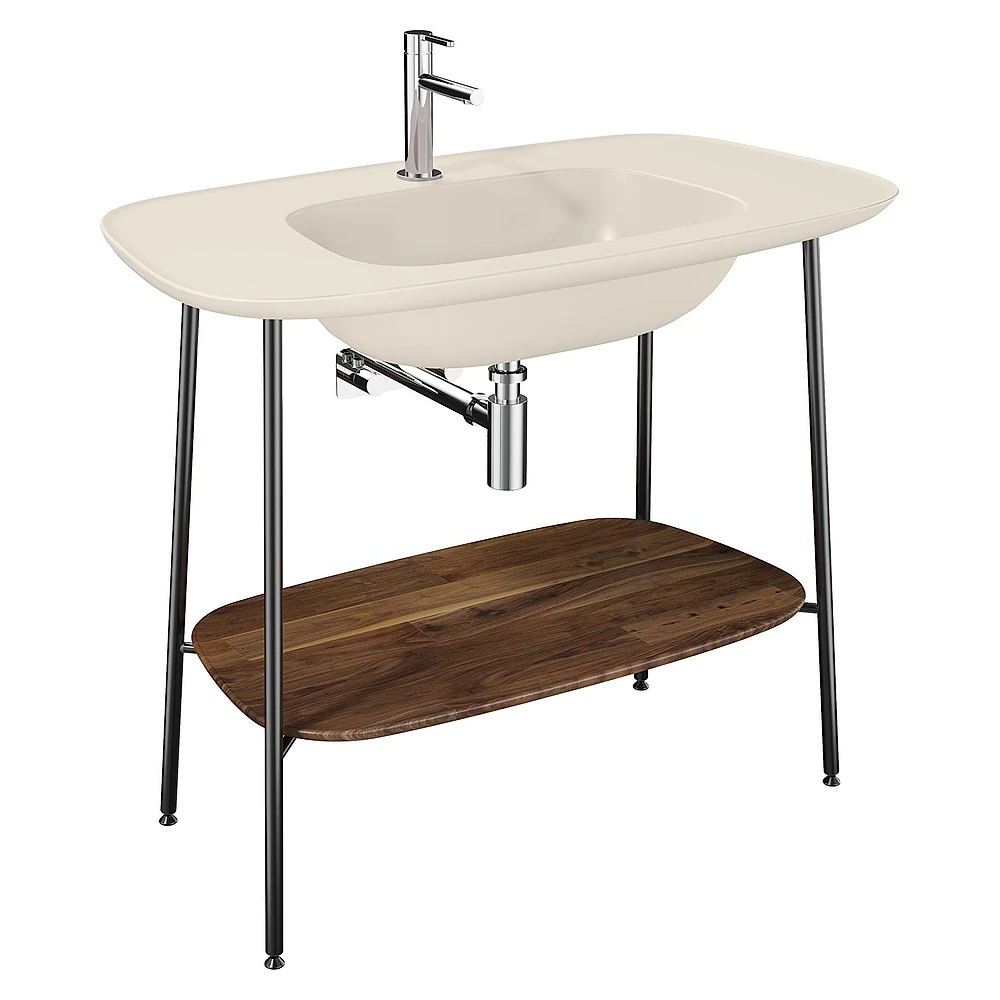 Vitra Plural 100 Cm Koyu Meşe Mat Kum Beji Seramik Lavabolu Tek Armatür Delikli Lavabo Dolabı