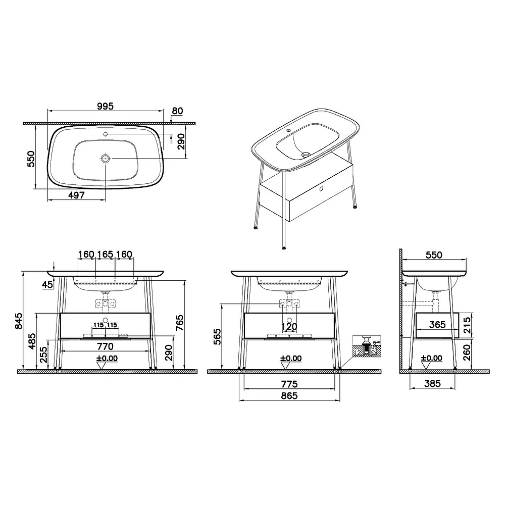 Vitra Plural 100 Cm Mat Soft Bej Tek Çekmeceli Mat Kum Beji Seramik Lavabolu Tek Armatür Delikli Lavabo Dolabı 2
