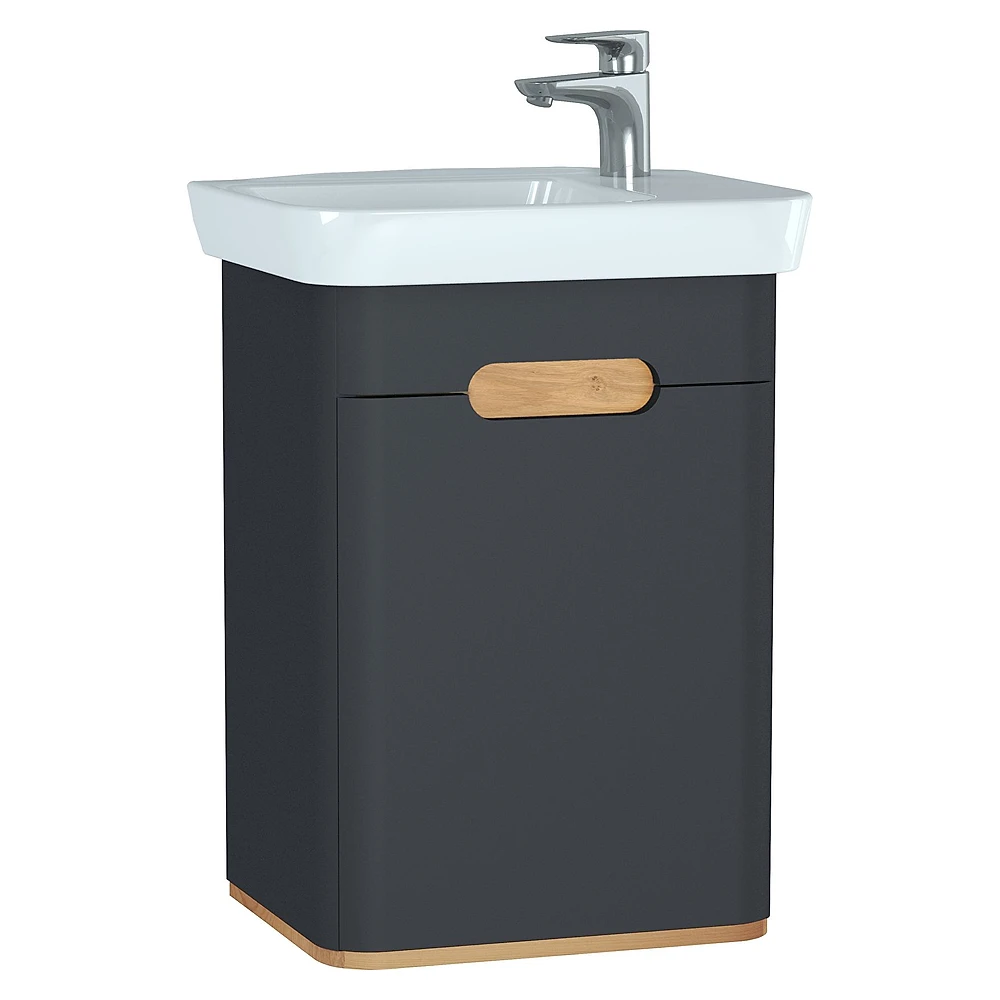 Vitra Sento 50 Cm Mat Antrasit Tek Kapaklı Aydınlatmalı Dar Sol Lavabo Dolabı