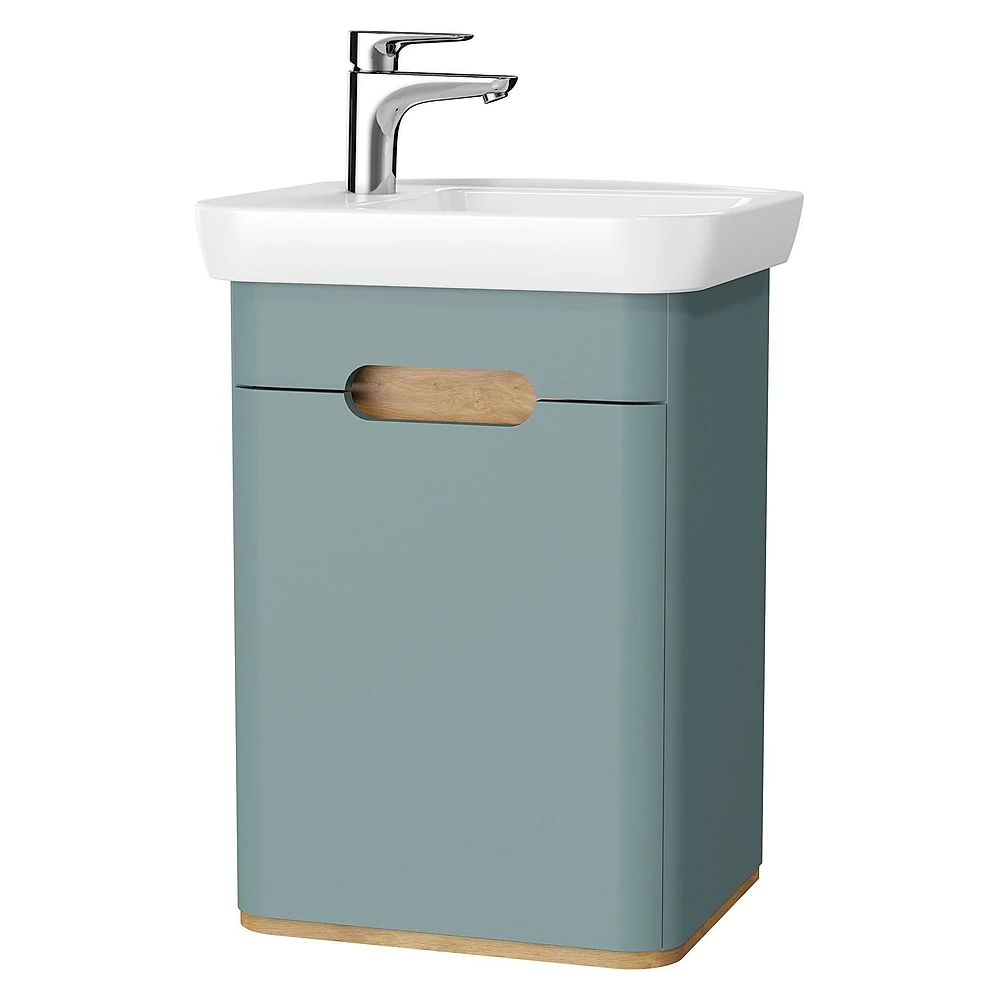 Vitra Sento 50 Cm Mat Fiyord Yeşili Tek Kapaklı Aydınlatmalı Dar Sol Lavabo Dolabı