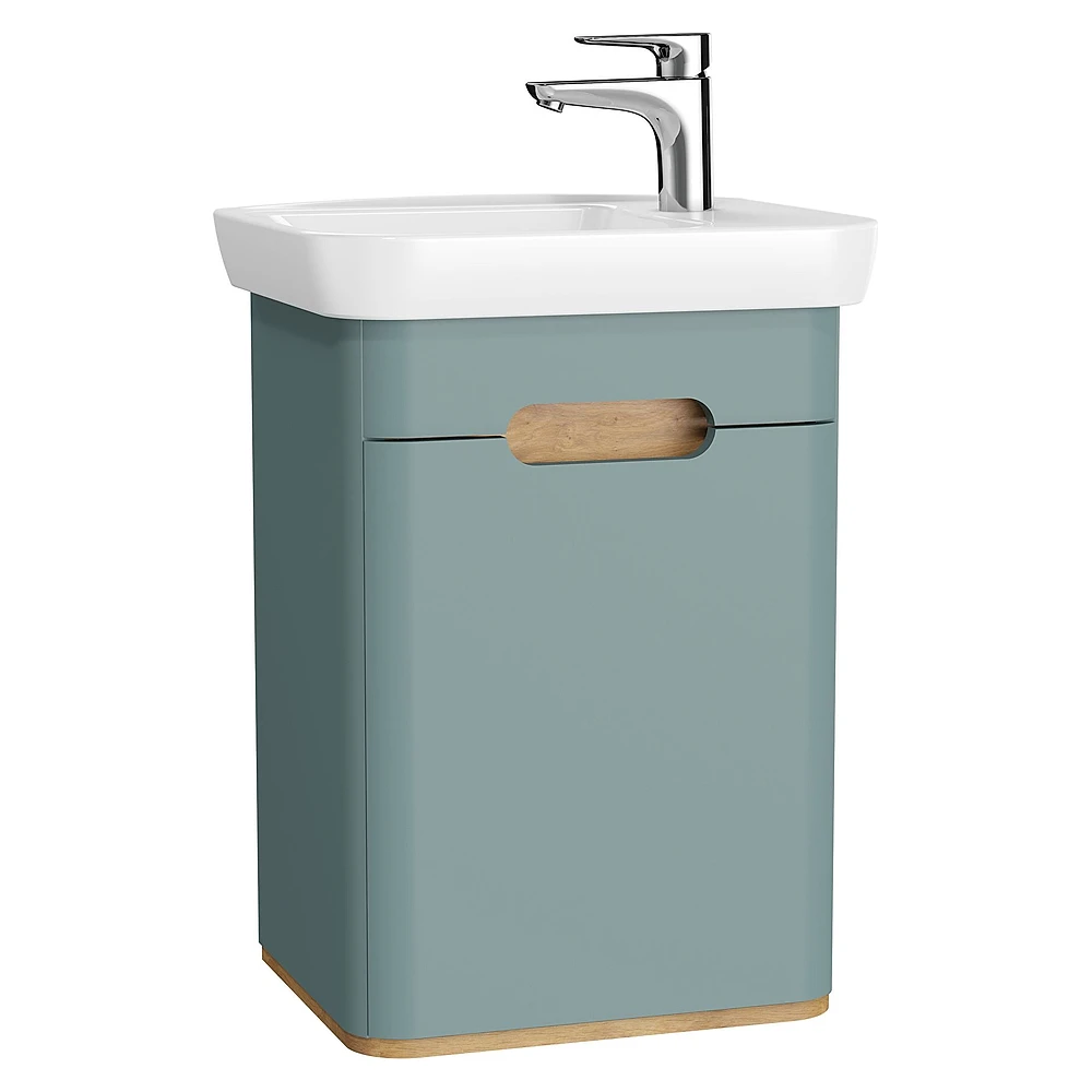 Vitra Sento 50 Cm Mat Fiyord Yeşili Tek Kapaklı Aydınlatmalı Dar Sağ Lavabo Dolabı