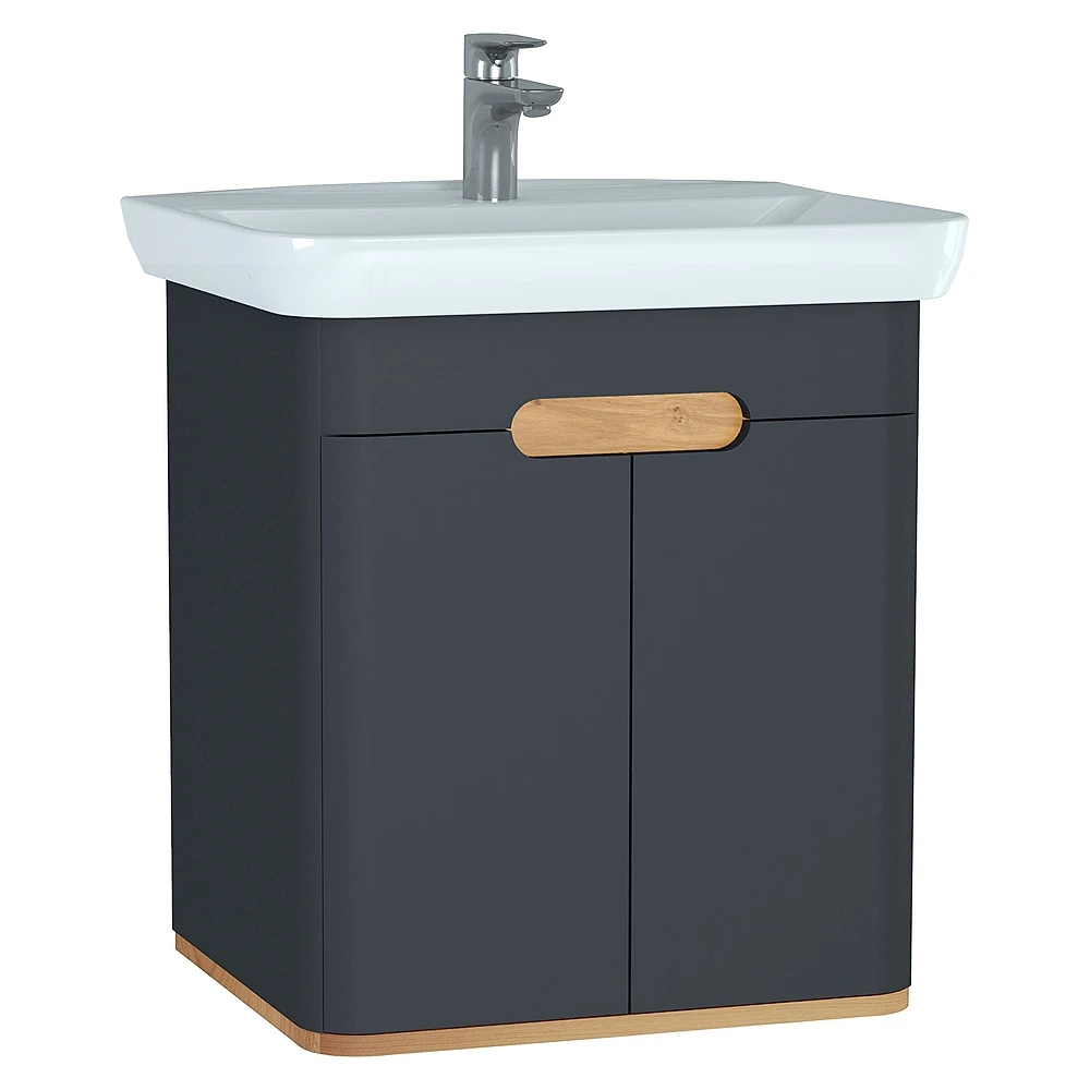 Vitra Sento 65 Cm Mat Antrasit İki Kapaklı Aydınlatmalı Lavabo Dolabı
