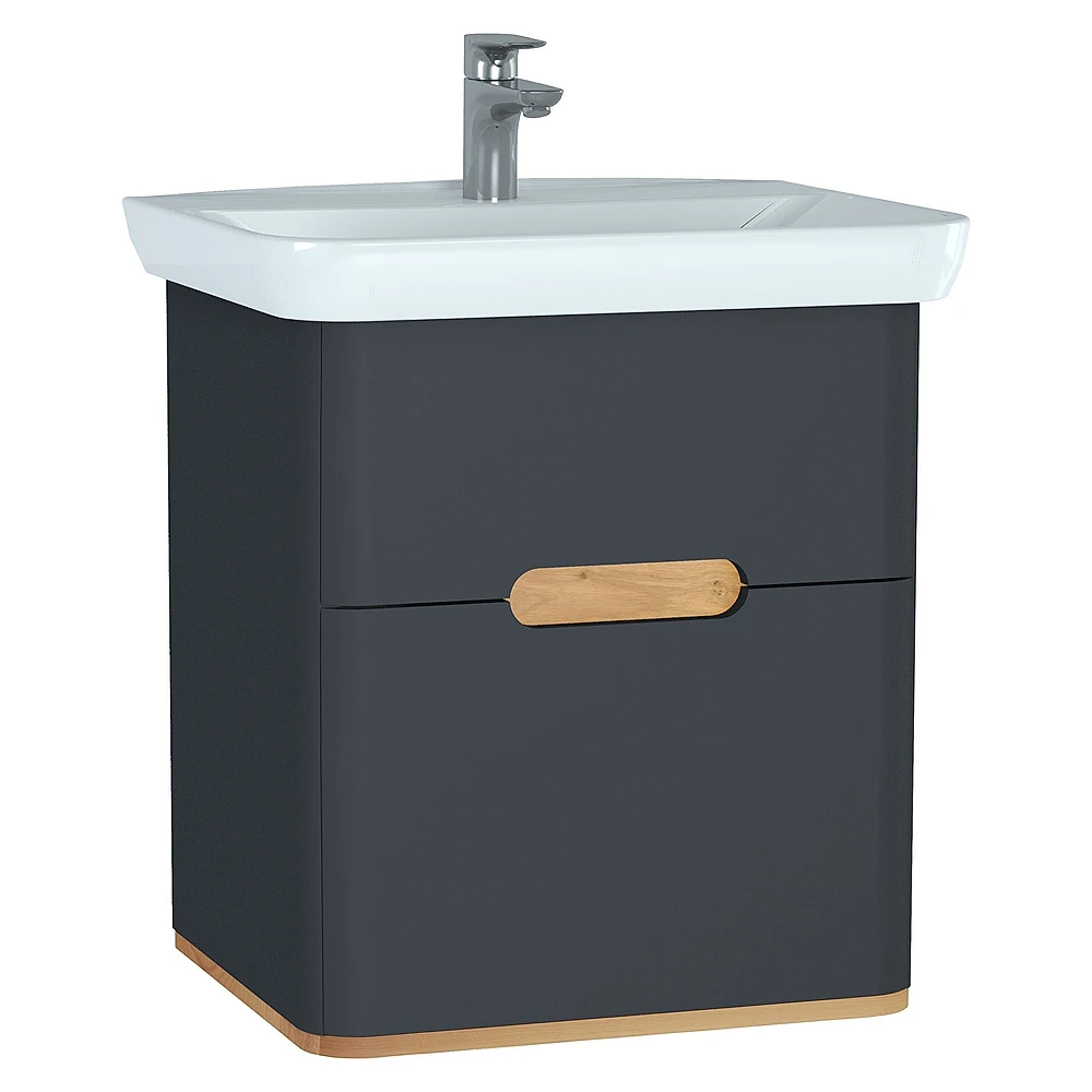 Vitra Sento 65 Cm Mat Antrasit İki Çekmeceli Aydınlatmalı Lavabo Dolabı