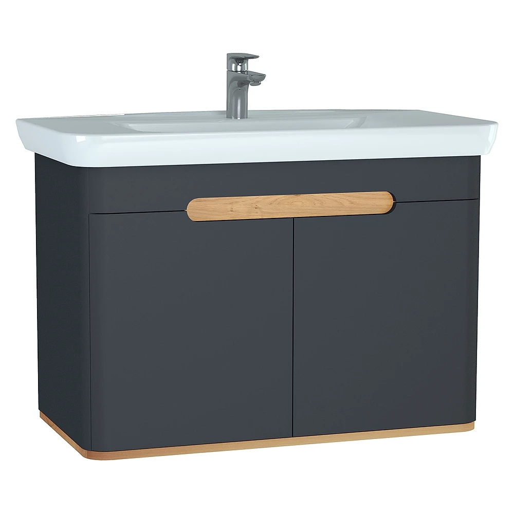 Vitra Sento 100 Cm Mat Antrasit İki Kapaklı Aydınlatmalı Lavabo Dolabı