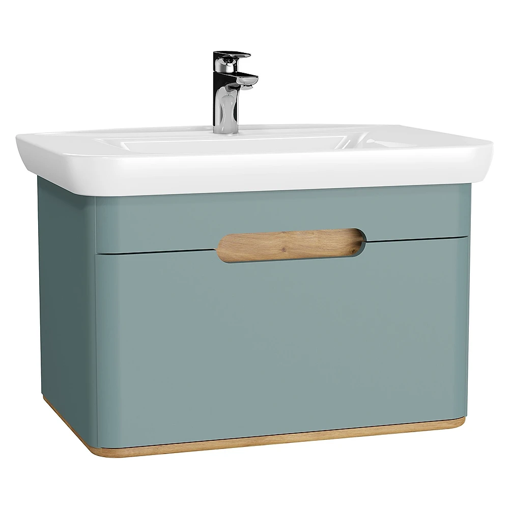 Vitra Sento 80 Cm Mat Fiyord Yeşili Tek Çekmeceli Aydınlatmalı Lavabo Dolabı