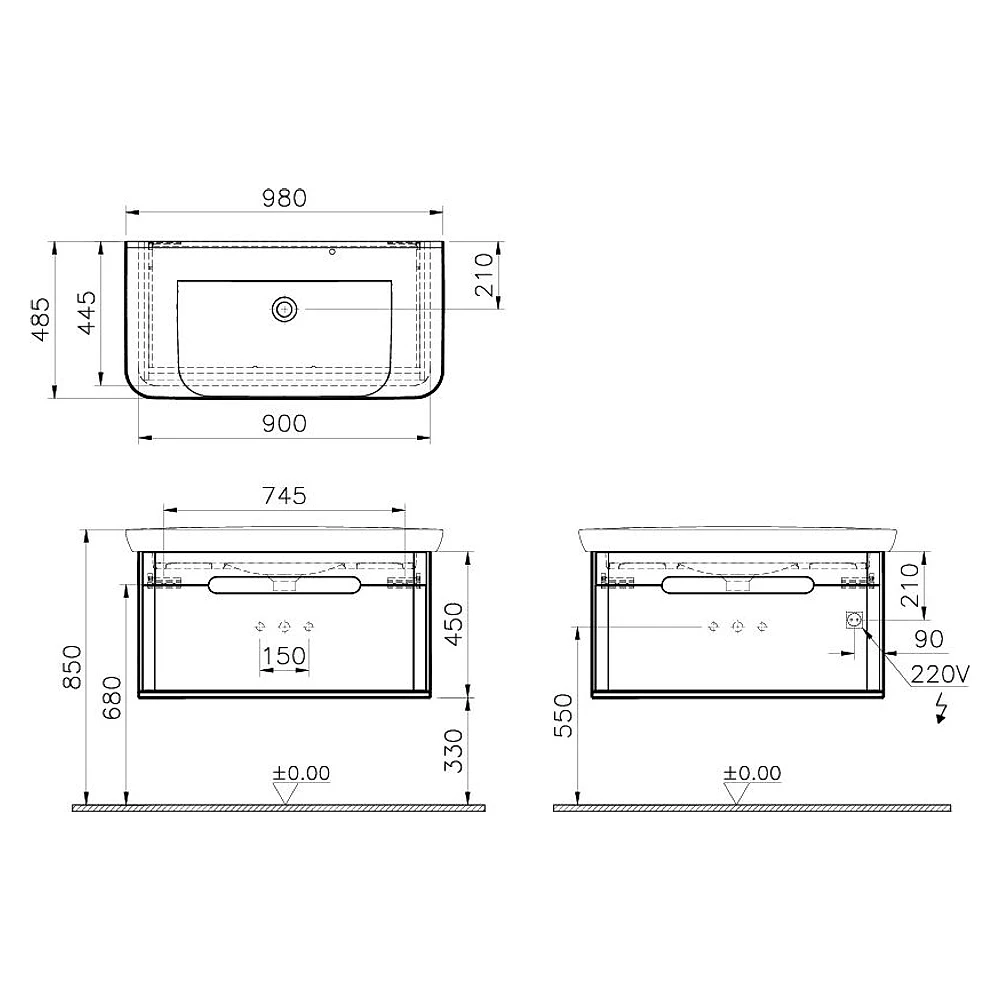 Vitra Sento 100 Cm Mat Antrasit Tek Çekmeceli Aydınlatmalı Lavabo Dolabı 2