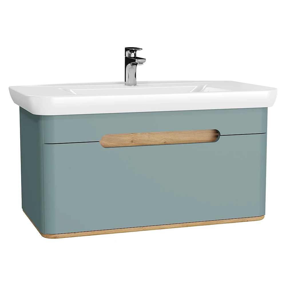 Vitra Sento 100 Cm Mat Fiyord Yeşili Tek Çekmeceli Aydınlatmalı Lavabo Dolabı