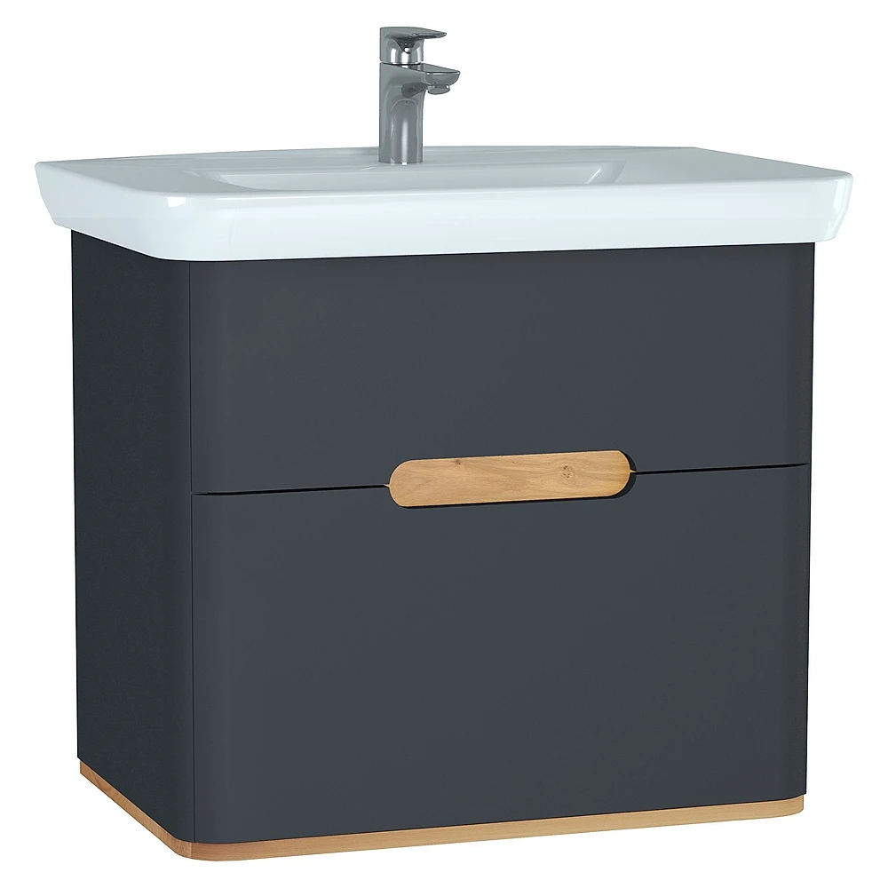 Vitra Sento 80 Cm Mat Antrasit İki Çekmeceli Aydınlatmalı Lavabo Dolabı