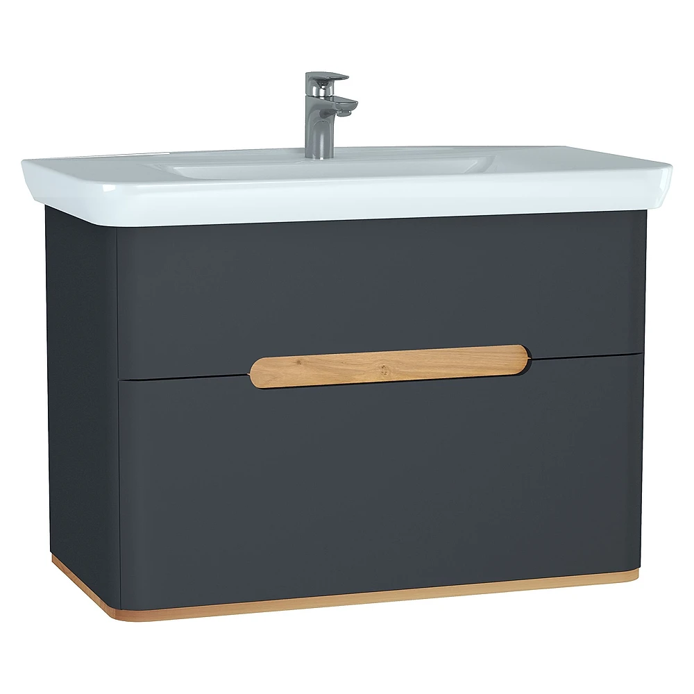 Vitra Sento 100 Cm Mat Antrasit İki Çekmeceli Aydınlatmalı Lavabo Dolabı