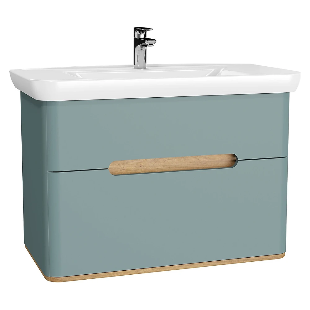 Vitra Sento 100 Cm Mat Fiyord Yeşili İki Çekmeceli Aydınlatmalı Lavabo Dolabı