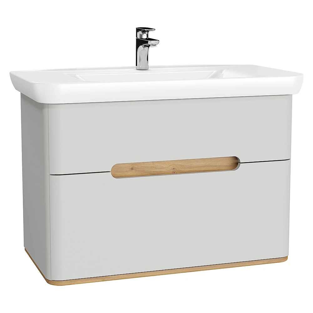 Vitra Sento 100 Cm Mat Açık Gri İki Çekmeceli Aydınlatmalı Lavabo Dolabı