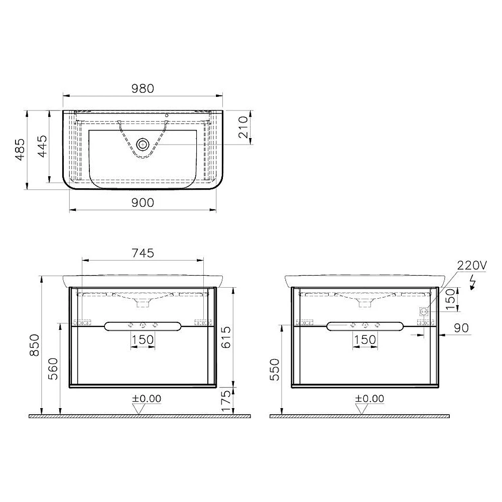 Vitra Sento 100 Cm Mat Açık Gri İki Çekmeceli Aydınlatmalı Lavabo Dolabı 2