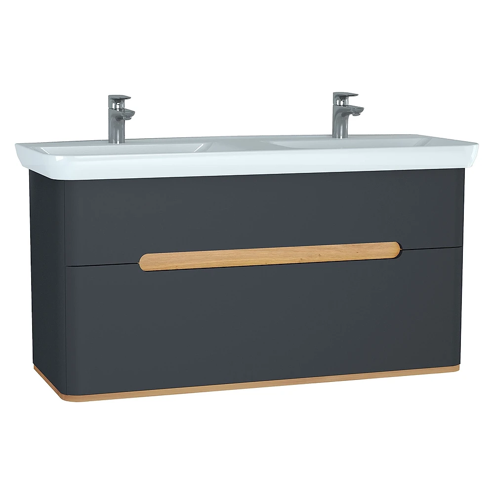 Vitra Sento 130 Cm Mat Antrasit İki Çekmeceli Aydınlatmalı Lavabo Dolabı