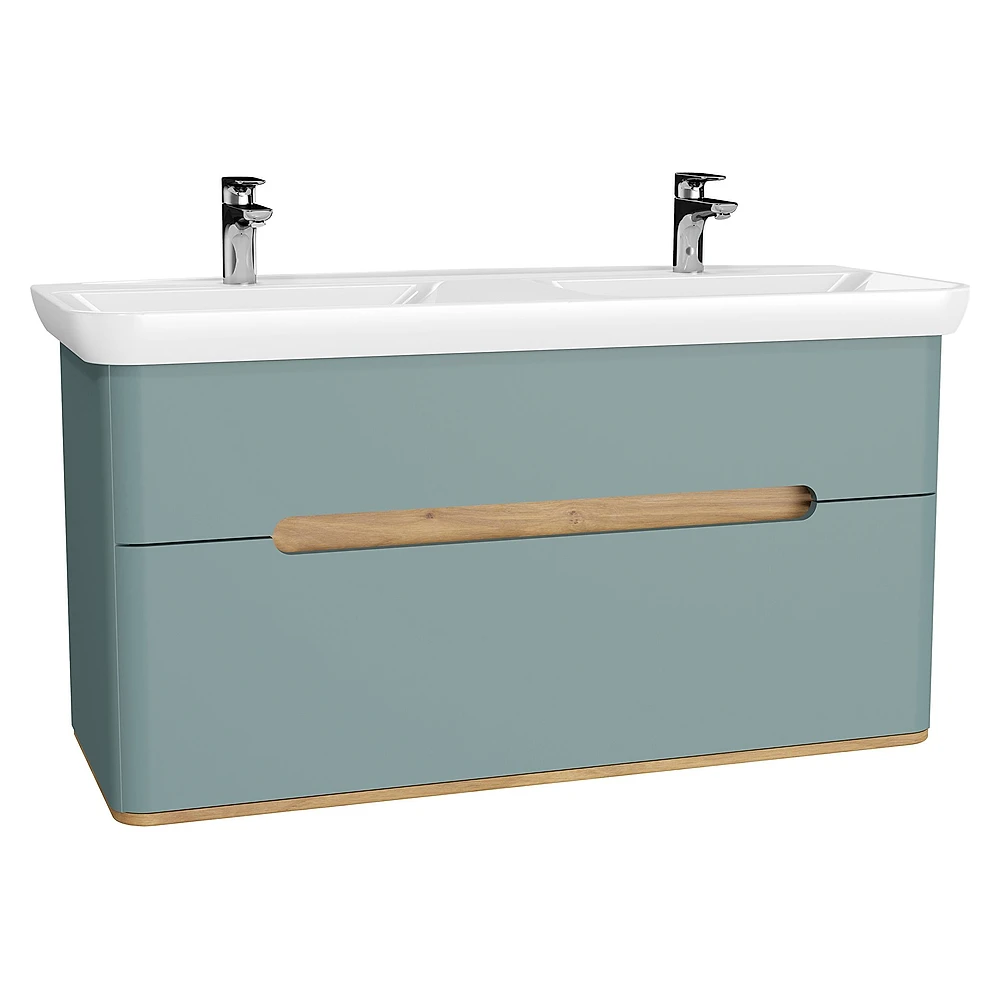 Vitra Sento 130 Cm Mat Fiyord Yeşili İki Çekmeceli Aydınlatmalı Lavabo Dolabı