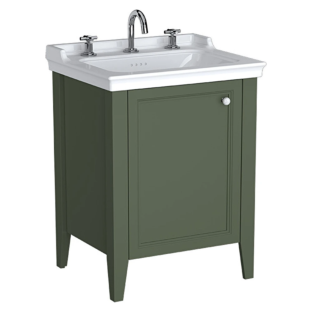 Vitra Valarte Neo 65 Cm Retro Yeşil Tek Kapaklı Etajerli Lavabolu Üç Armatür Delikli Sol Lavabo Dolabı