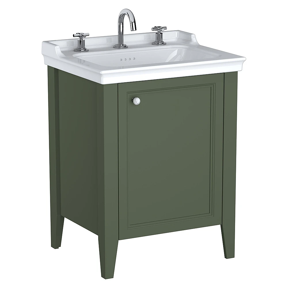 Vitra Valarte Neo 65 Cm Retro Yeşil Tek Kapaklı Etajerli Lavabolu Üç Armatür Delikli Sağ Lavabo Dolabı