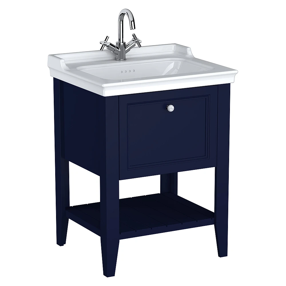 Vitra Valarte Neo 65 Cm Çelik Mavisi Tek Çekmeceli Etajerli Lavabolu Lavabo Dolabı