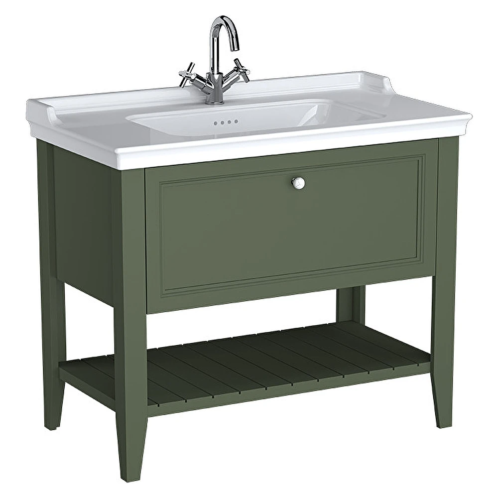 Vitra Valarte Neo 100 Cm Retro Yeşil Tek Çekmeceli Etajerli Lavabolu Lavabo Dolabı