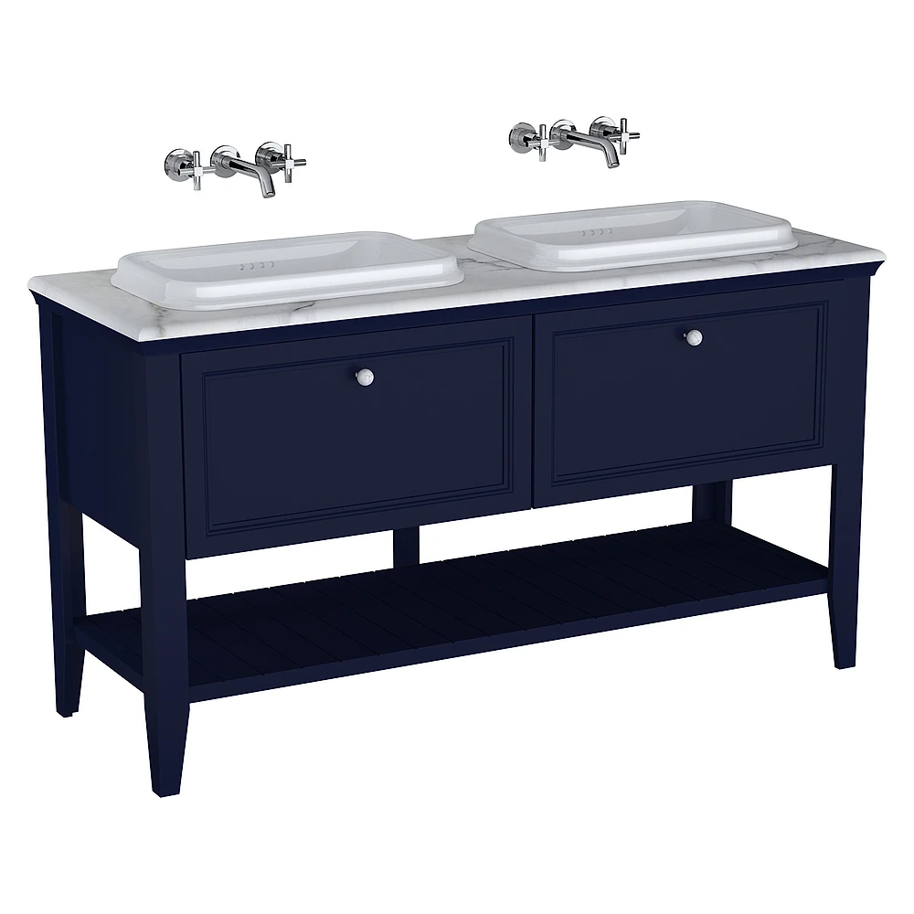 Vitra Valarte Neo 150 Cm Çelik Mavisi İki Çekmeceli Tezgahüstü Lavabolu Lavabo Dolabı