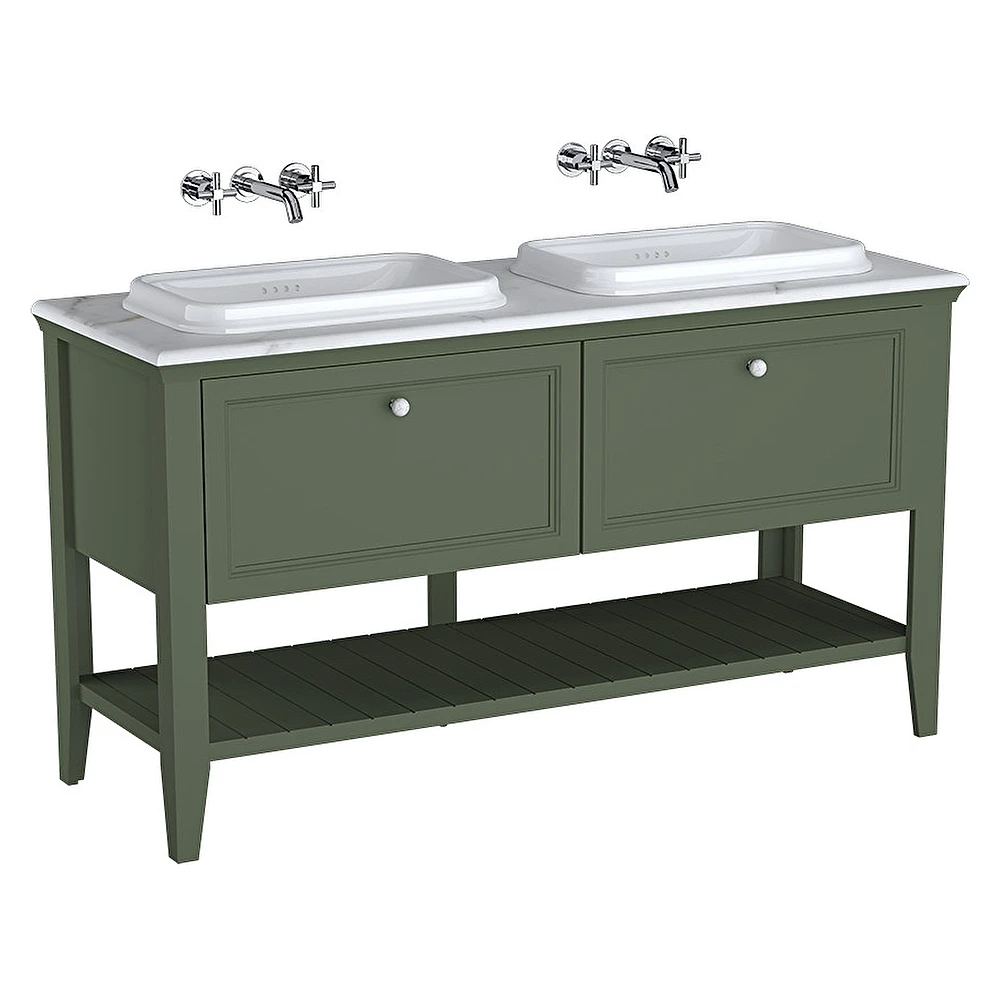 Vitra Valarte Neo 150 Cm Retro Yeşil İki Çekmeceli Tezgahüstü Lavabolu Lavabo Dolabı