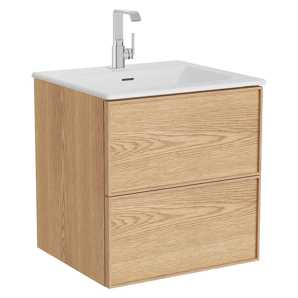 Vitra Metropole Edge 60 Cm Açık Meşe İki Çekmeceli Etajerli Lavabolu Lavabo Dolabı