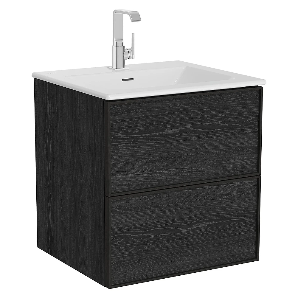 Vitra Metropole Edge 60 Cm Siyah Meşe İki Çekmeceli Etajerli Lavabolu Lavabo Dolabı