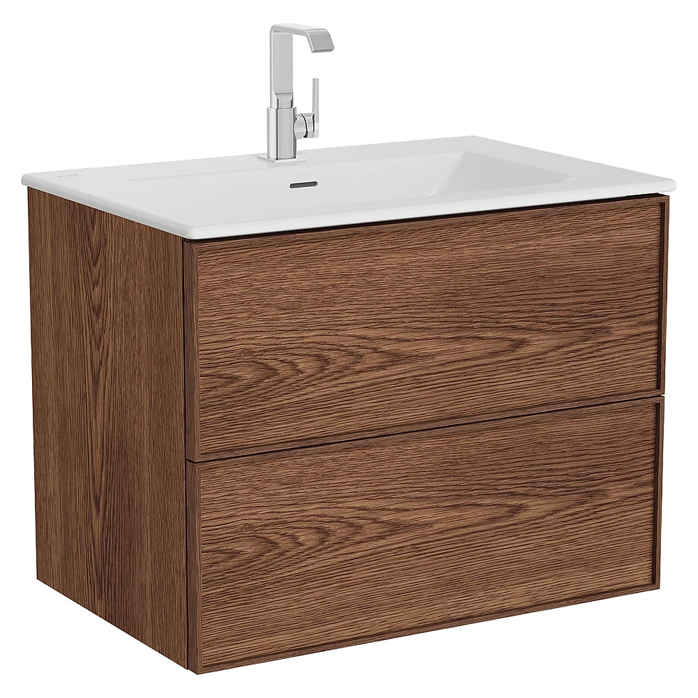 Vitra Metropole Edge 80 Cm Ceviz İki Çekmeceli Etajerli Lavabolu Lavabo Dolabı