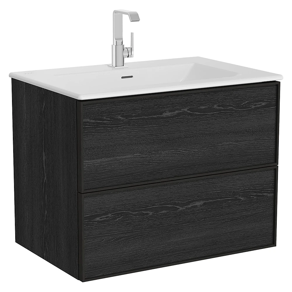 Vitra Metropole Edge 80 Cm Siyah Meşe İki Çekmeceli Etajerli Lavabolu Lavabo Dolabı