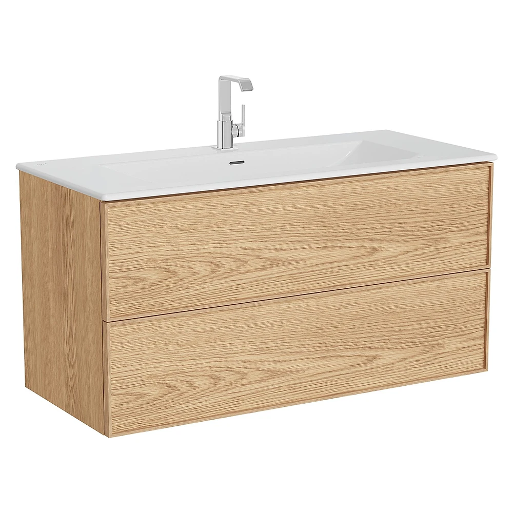 Vitra Metropole Edge 120 Cm Açık Meşe İki Çekmeceli Etajerli Lavabolu Lavabo Dolabı