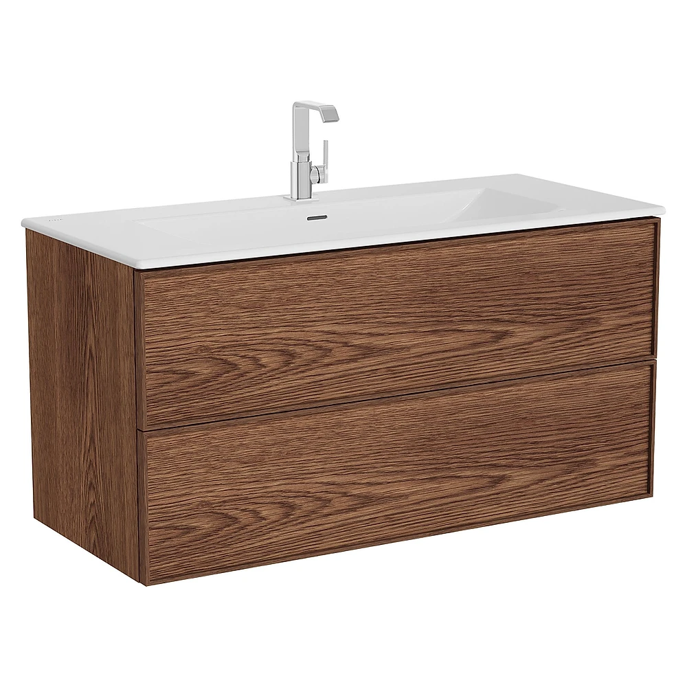 Vitra Metropole Edge 120 Cm Ceviz İki Çekmeceli Etajerli Lavabolu Lavabo Dolabı