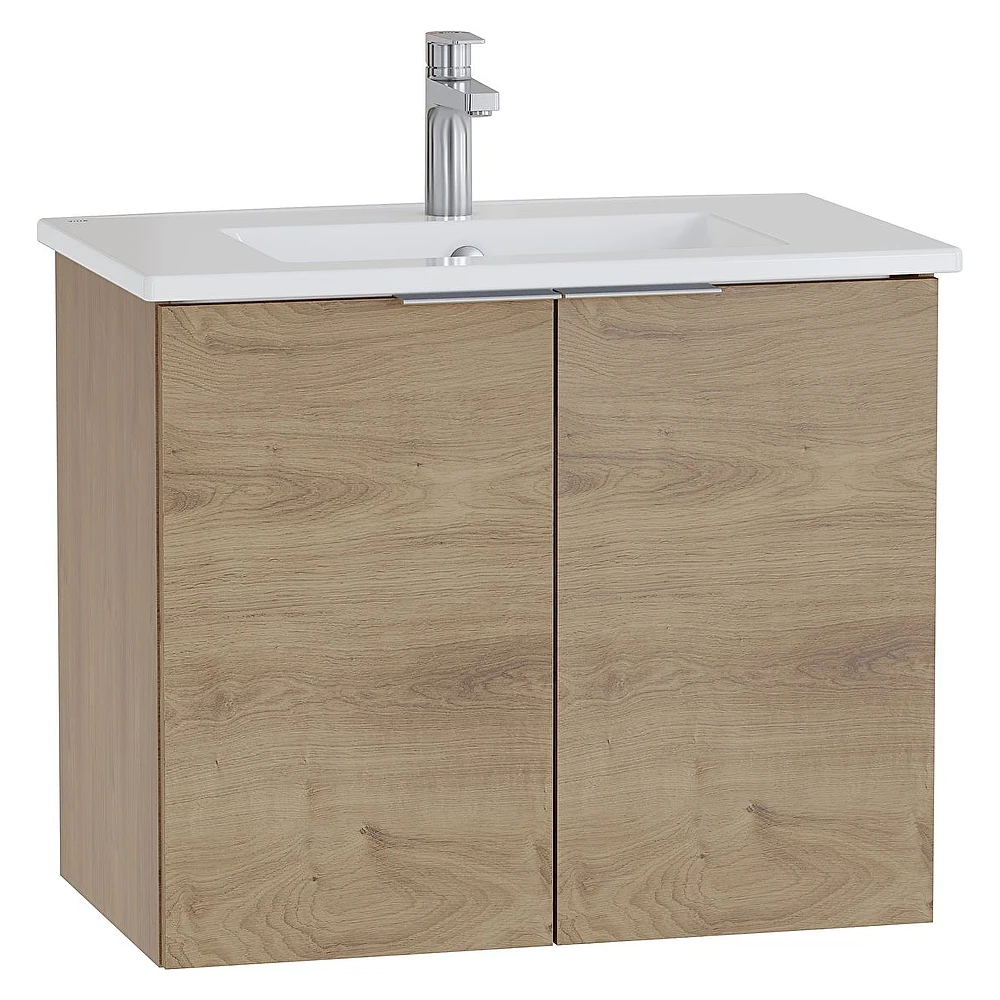 Vitra Mia Plus Square 80 Cm Altın Meşe İki Kapaklı Tek Armatür Delikli Lavabo Dolabı