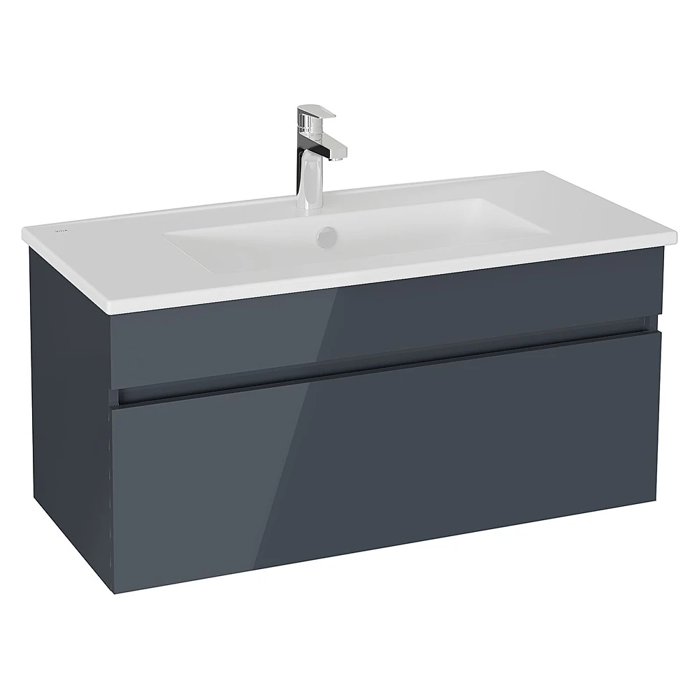 Vitra Mia Plus Square 100 Cm Parlak Antrasit Tek Çekmeceli Lavabo Dolabı