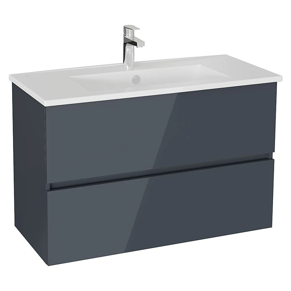 Vitra Mia Plus Square 100 Cm Parlak Antrasit İki Çekmeceli Lavabo Dolabı