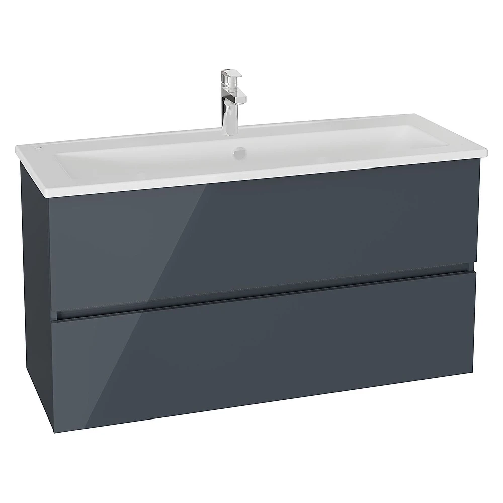 Vitra Mia Plus Square 120 Cm Parlak Antrasit İki Çekmeceli Tek Armatür Delikli Lavabo Dolabı
