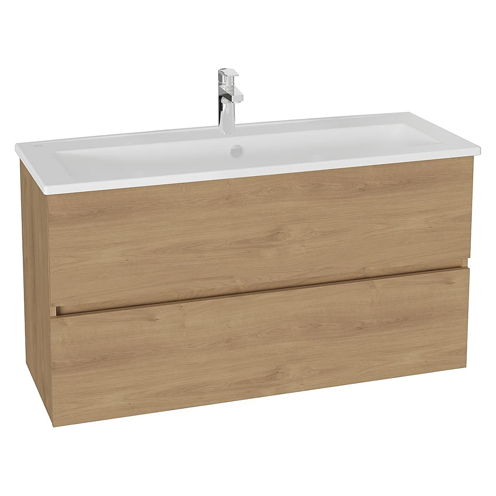 Vitra Mia Plus Square 120 Cm Altın Meşe İki Çekmeceli Tek Armatür Delikli Lavabo Dolabı