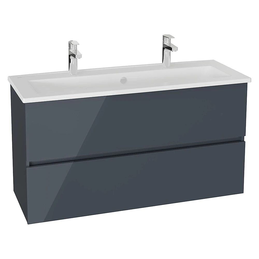 Vitra Mia Plus Square 120 Cm Parlak Antrasit İki Çekmeceli Lavabo Dolabı