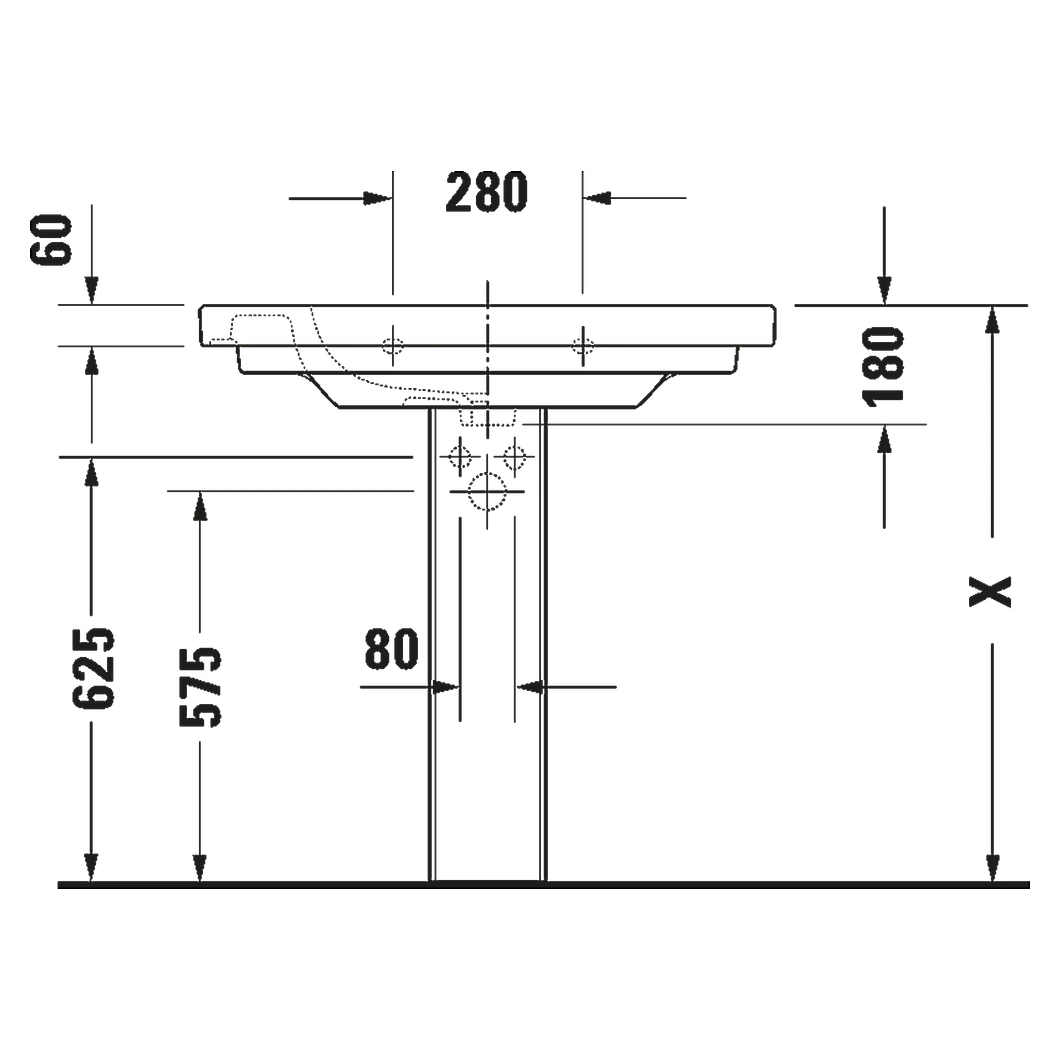 Duravit D-Code 85 Cm Beyaz Parlak Tek Armatür Delikli Lavabo 2