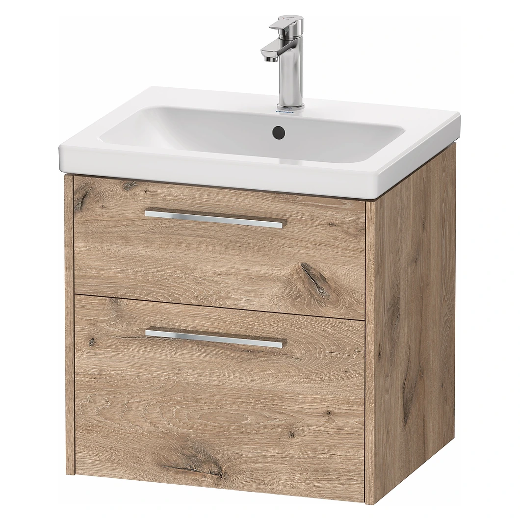 Duravit D-Code 60 Cm Mat Mermer Meşe İki Çekmeceli Krom Kulplu Lavabo Dolabı