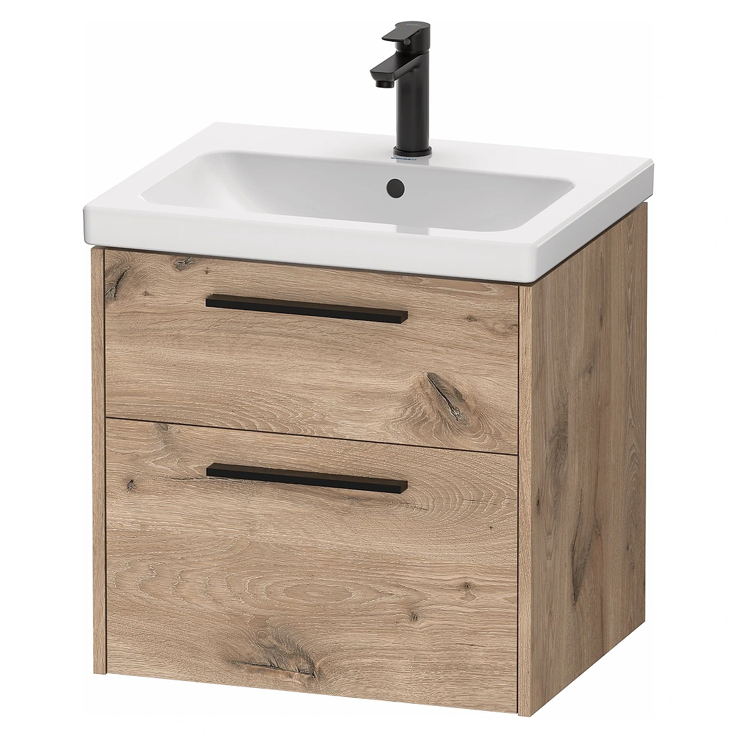 Duravit D-Code 60 Cm Mat Mermer Meşe İki Çekmeceli Siyah Kulplu Lavabo Dolabı