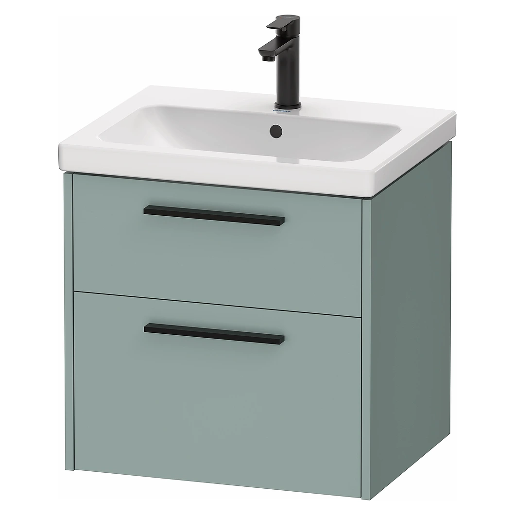 Duravit D-Code 60 Cm Mat Fiyort Yeşili İki Çekmeceli Siyah Kulplu Lavabo Dolabı